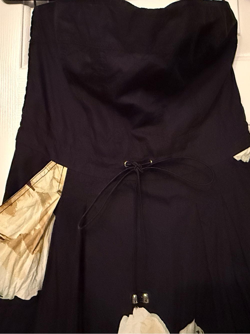 Anthropologie Maeve Strapless Smocked Maxi Dress Pockets Black Floral size large - Picture 8 of 12